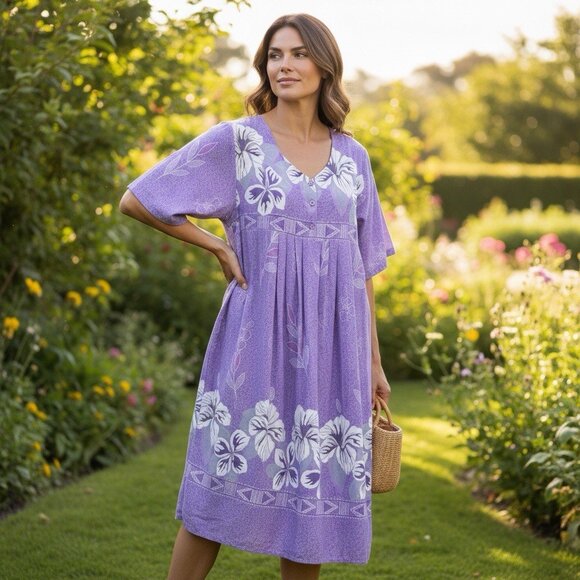 Anthony Richards Size 2X House Dress Purple Floral Muumu Pockets Garden Party - Picture 1 of 7
